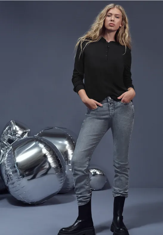 Langarmshirt mit Rüschen Black