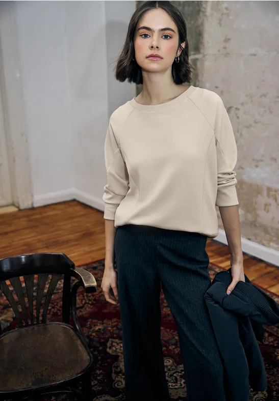 Softes Shirt mit Rippdetails soft beige