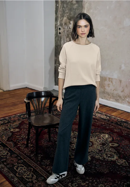 Softes Shirt mit Rippdetails soft beige