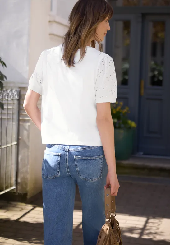 T-Shirt mit Rundhals und Spitzenärmeln White
