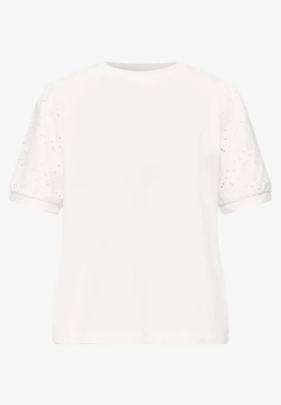 T-Shirt mit Rundhals und Spitzenärmeln White