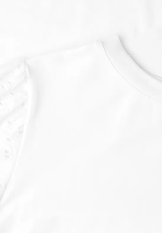 T-Shirt mit Rundhals und Spitzenärmeln White