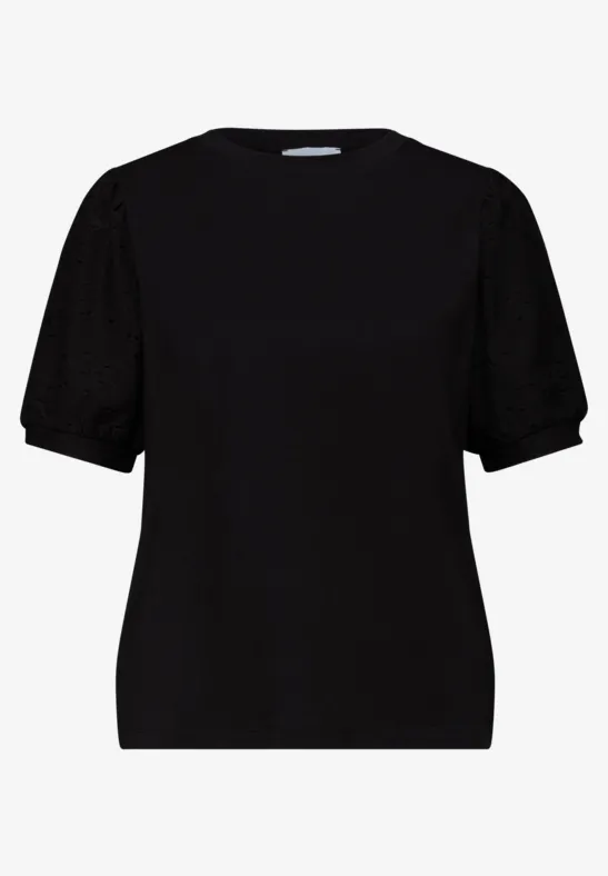 T-Shirt mit Rundhals und Spitzenärmeln Black
