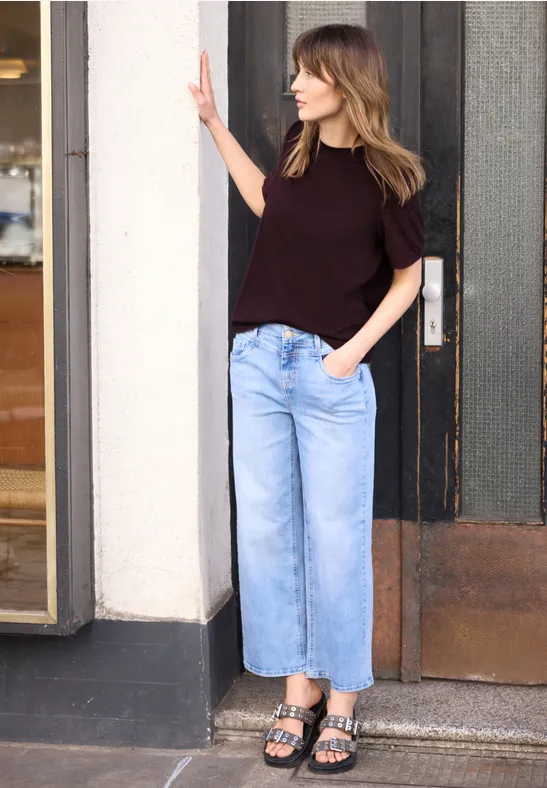 T-Shirt mit Rundhals und Spitzenärmeln very berry