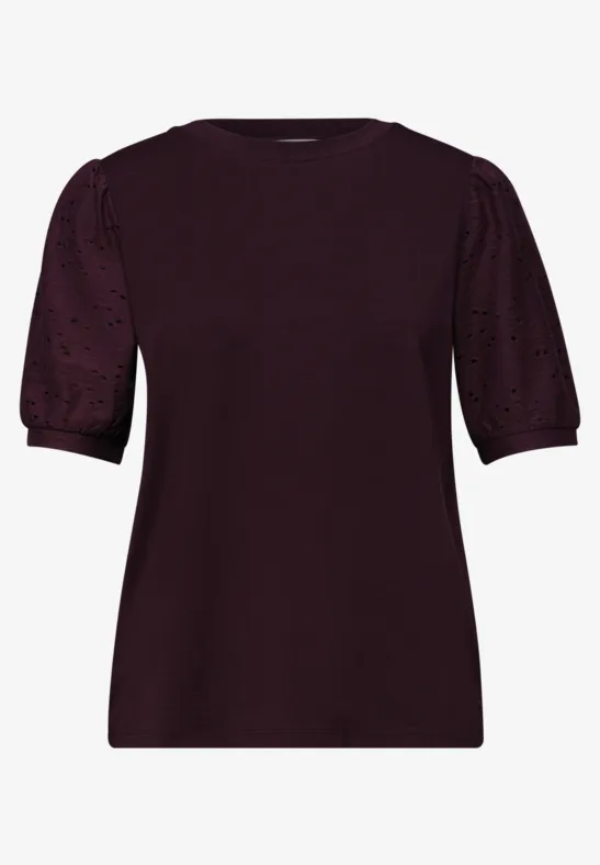 T-Shirt mit Rundhals und Spitzenärmeln very berry