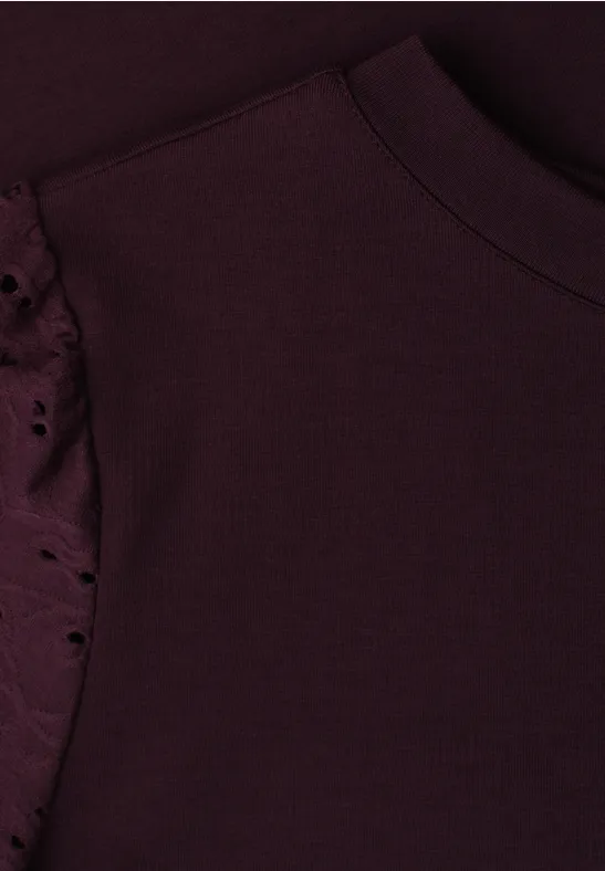 T-Shirt mit Rundhals und Spitzenärmeln very berry