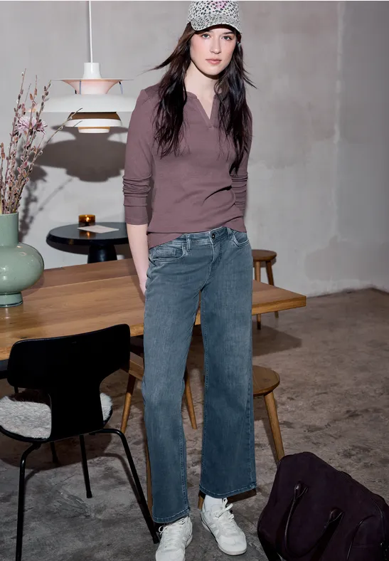 Geribd shirt met structuur hazy rose