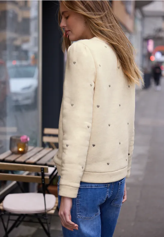 Shirt mit Herzstickerei stone sand mel.