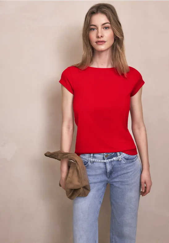 Basic Shirt mit U-Boot-Ausschnitt torch red
