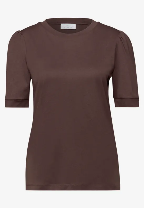 Koszulka z okrągłym dekoltem i bufiastymi rękawami mahogany brown