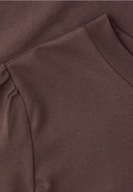 Koszulka z okrągłym dekoltem i bufiastymi rękawami mahogany brown