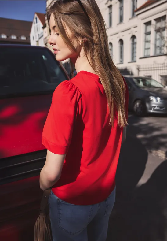 T-Shirt mit Rundhals und Puffärmeln torch red