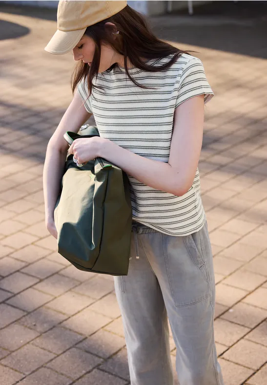 Shirt met korte mouwen en textuur Lichen Green