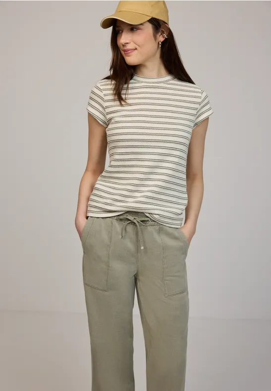 Shirt met korte mouwen en textuur Lichen Green