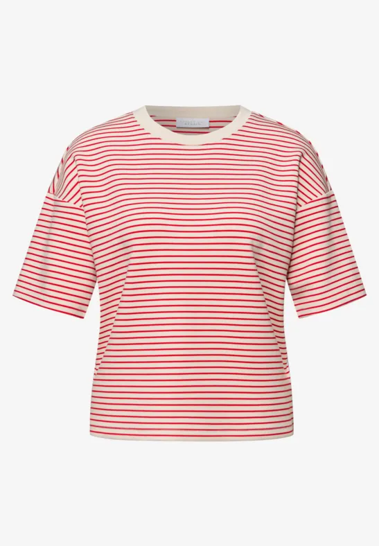 Fein gestreiftes Scuba T-Shirt torch red