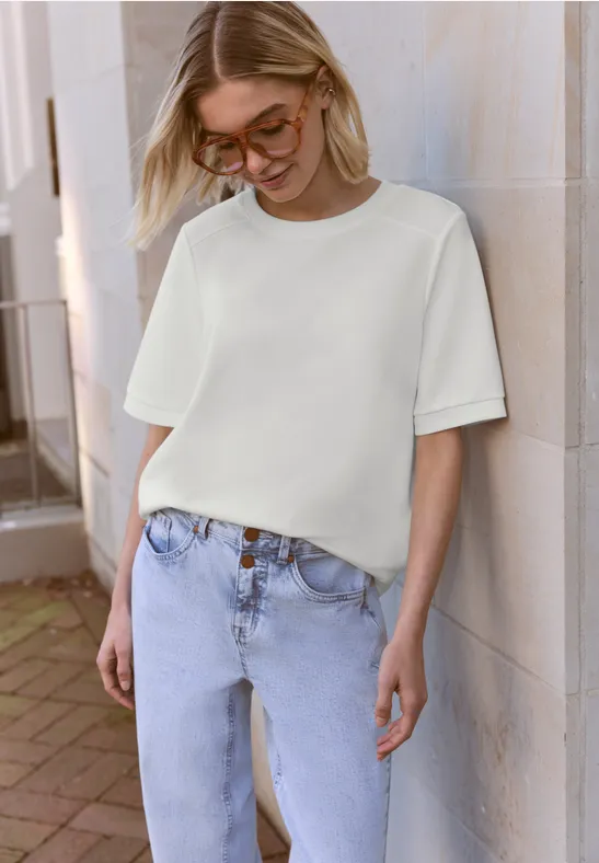 Basic Shirt met korte mouwen en ronde hals off white