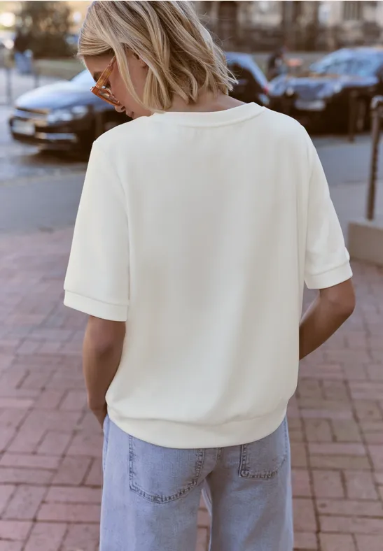 Basic Shirt met korte mouwen en ronde hals off white