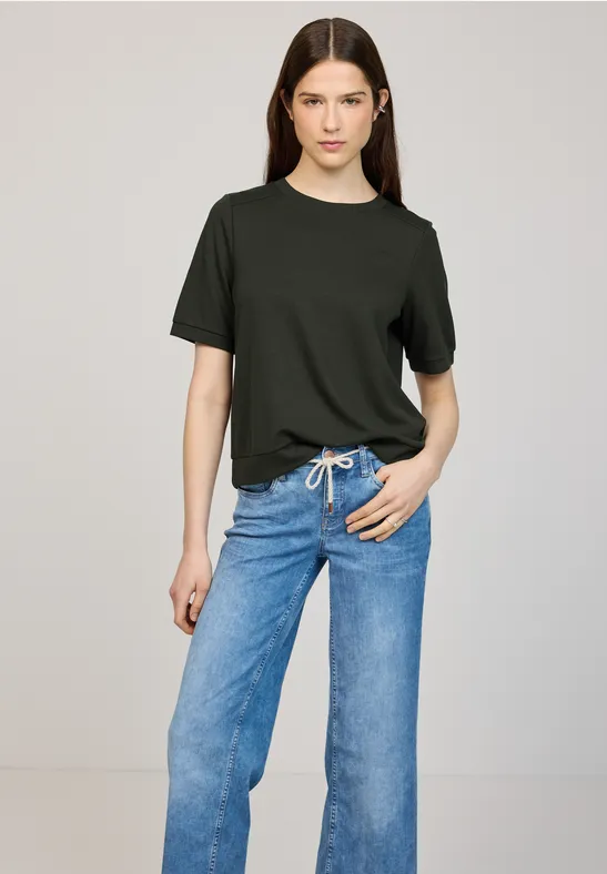 T-shirt basique à manches courtes et col rond oil green