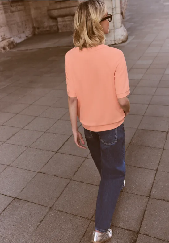 Basic Shirt met korte mouwen en ronde hals soft tangurine