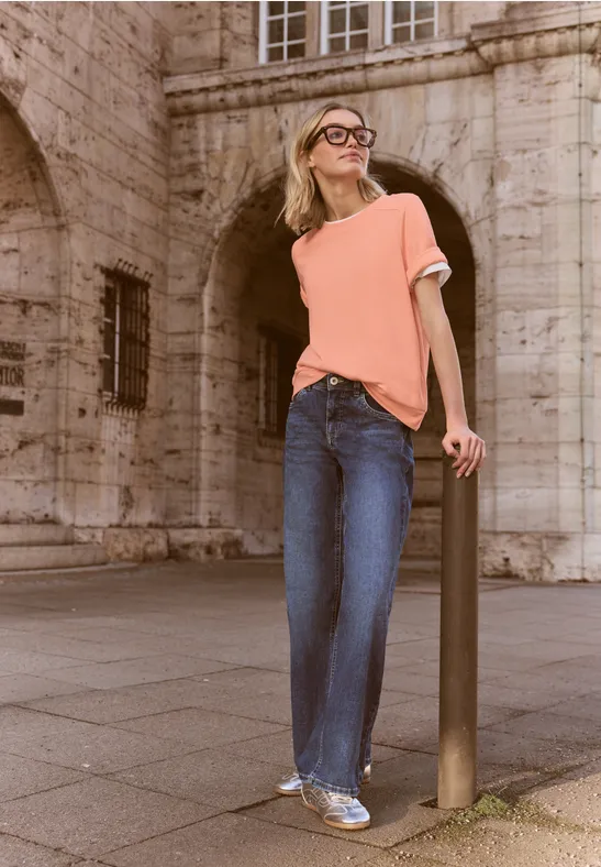 Basic Shirt met korte mouwen en ronde hals soft tangurine