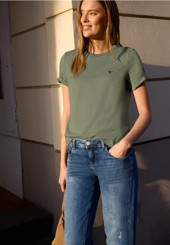 T-Shirt mit Herz-Print Lichen Green