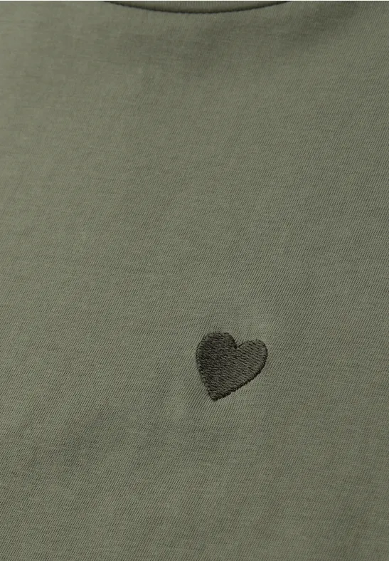 T-Shirt mit Herz-Print Lichen Green