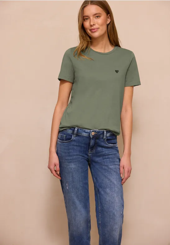 T-Shirt mit Herz-Print Lichen Green