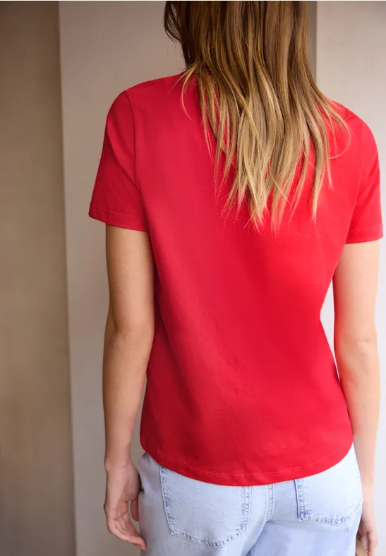 T-Shirt mit Rundhals und Stickerei torch red