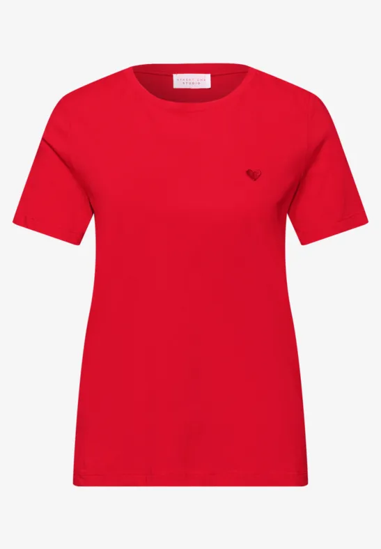 T-Shirt mit Rundhals und Stickerei torch red