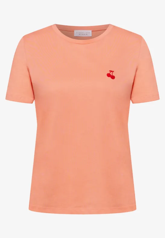T-Shirt mit Rundhals und Stickerei soft tangurine