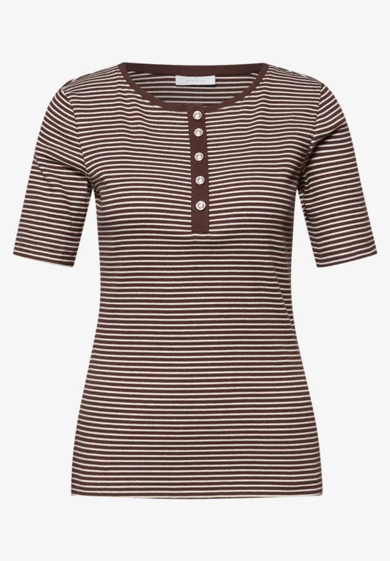 Shirt met ronde hals en knopen mahogany brown