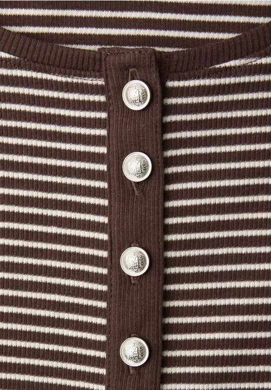 Shirt met ronde hals en knopen mahogany brown