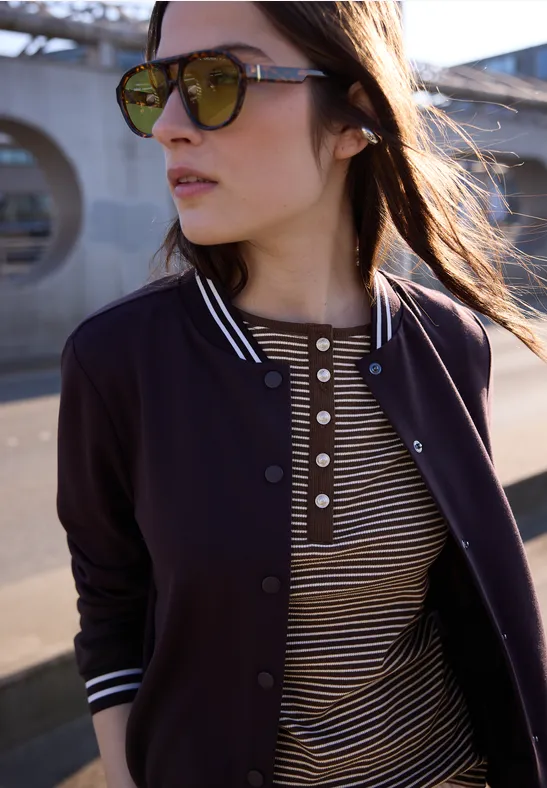 Shirt met ronde hals en knopen mahogany brown