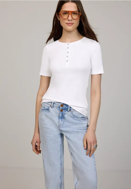 Basic T-Shirt in Rippstruktur White