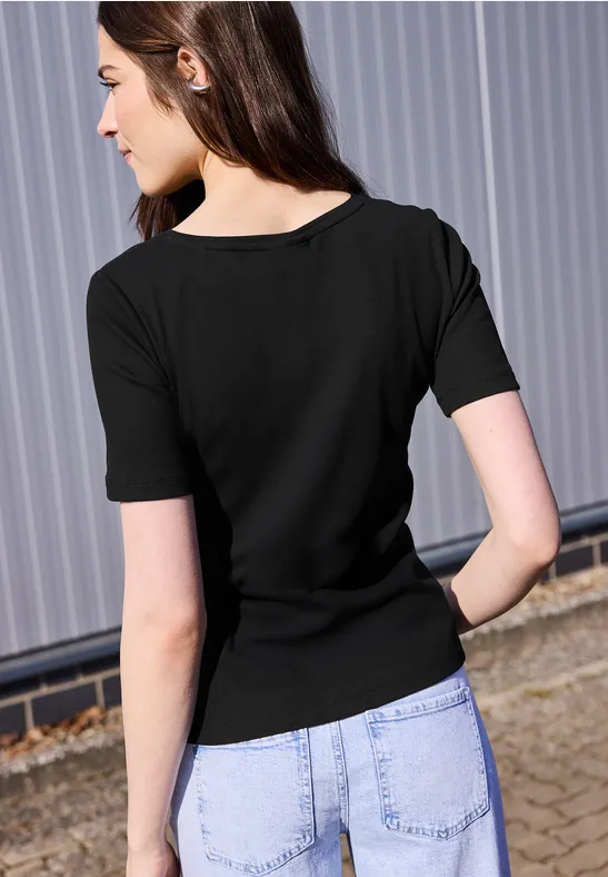 Basic Shirt met geribde textuur Black