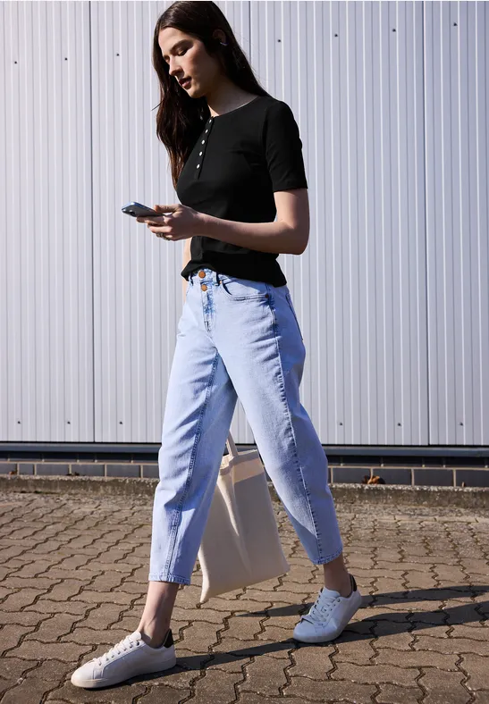 Basic Shirt met geribde textuur Black