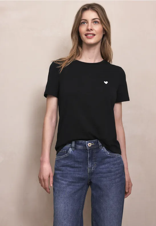 T-Shirt mit Rundhals und Embroidery Black