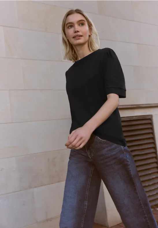 T-Shirt mit Rundhals und Puffärmeln Black