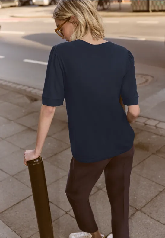 T-Shirt mit Rundhals und Puffärmeln deep blue