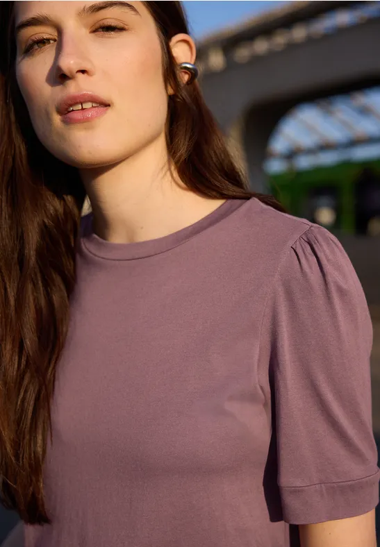 Shirt met ronde hals en pofmouwen hazy rose