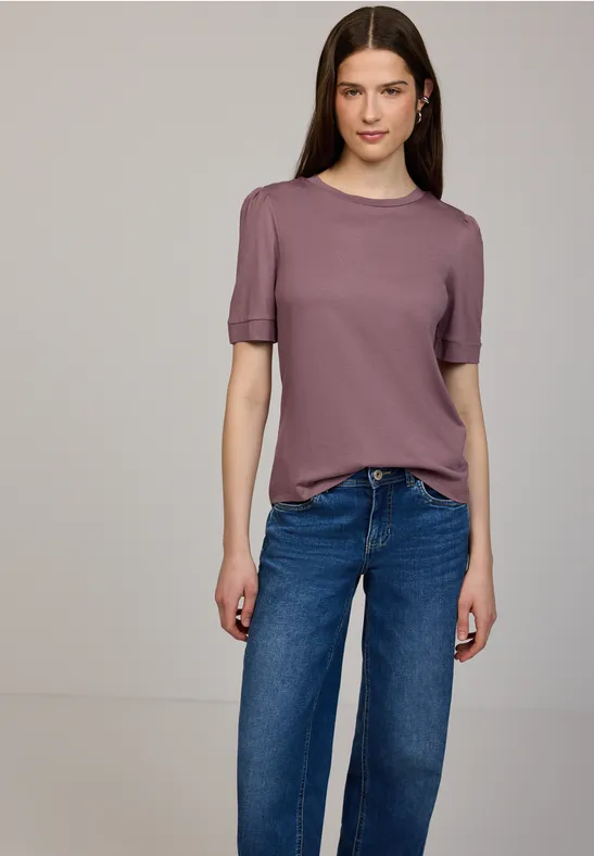 Shirt met ronde hals en pofmouwen hazy rose