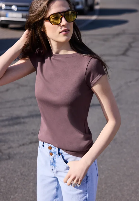 Basic shirt met boothals hazy rose