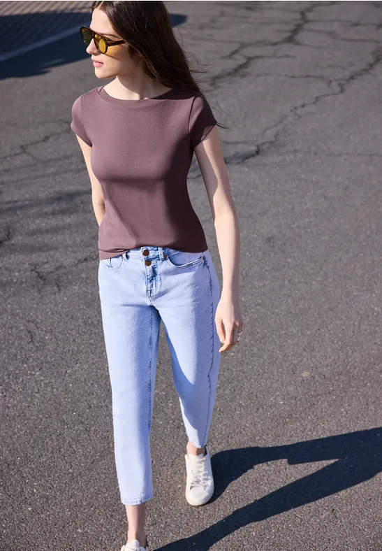 Basic shirt met boothals hazy rose