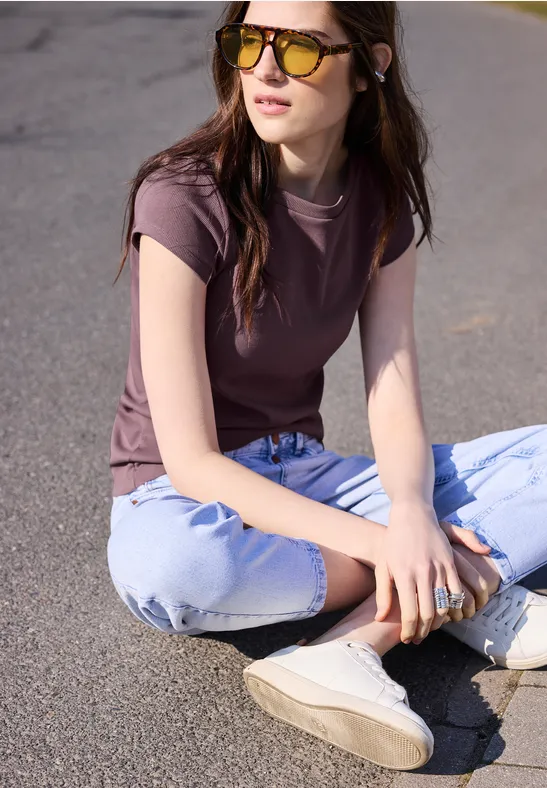 Basic shirt met boothals hazy rose