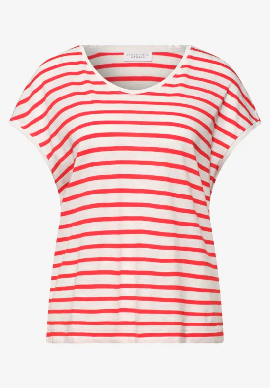 Shirt met losse schouders en strepen chili red