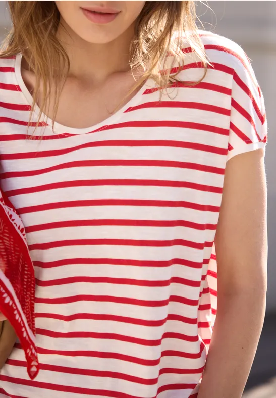 Shirt met losse schouders en strepen chili red