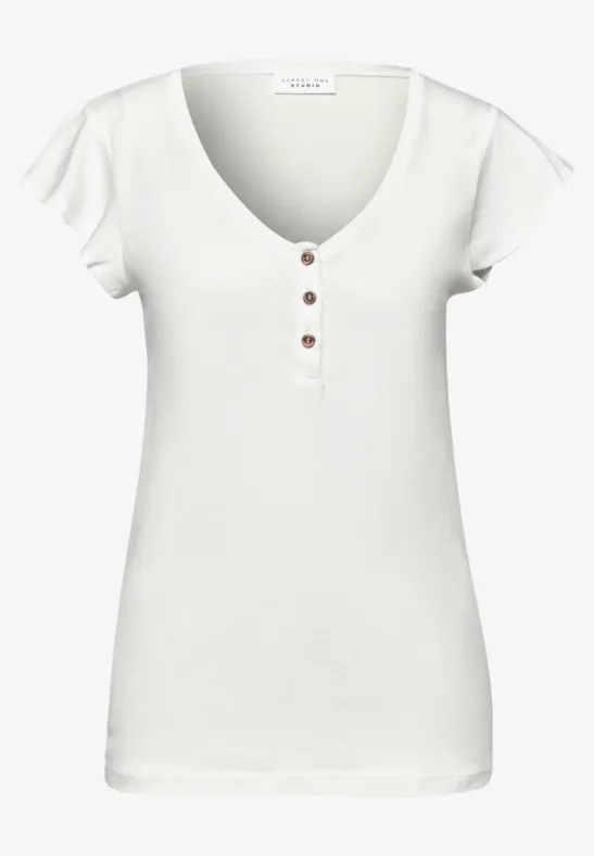 Shirt mit V-Neck und Volant-Ärmeln off white