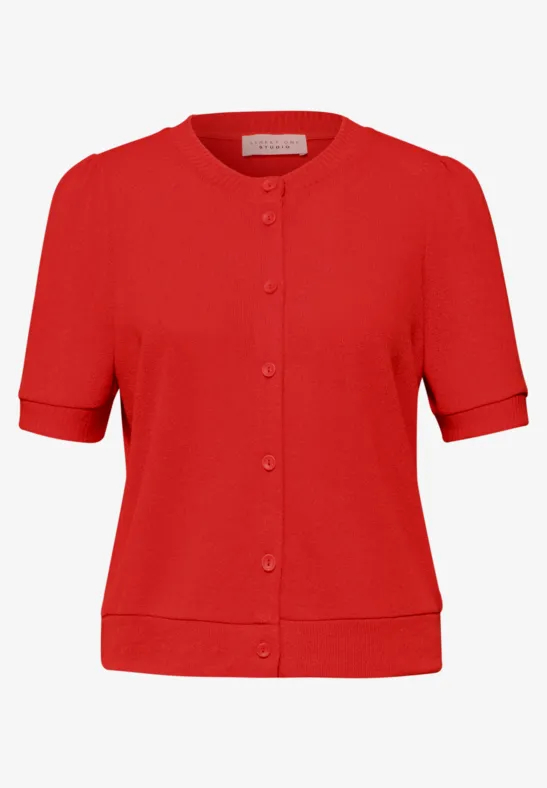 Kurzarm Jacke im Strick-Look mit Knöpfen chili red