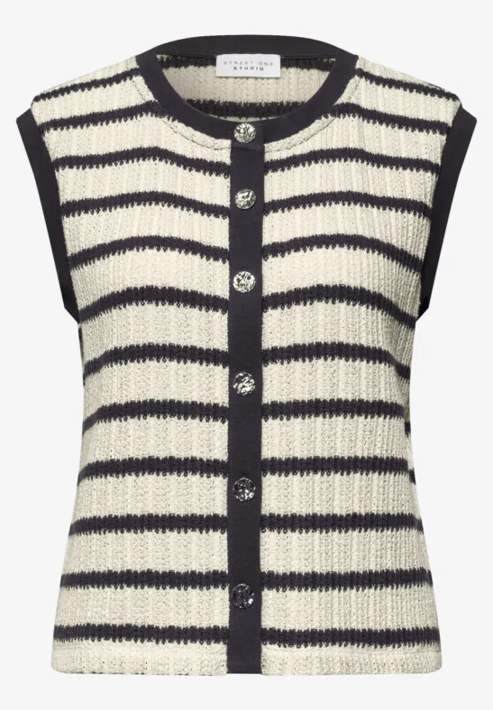 Weste mit Rundhals und Streifen off white