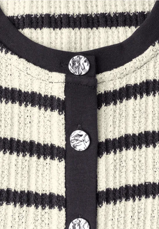 Weste mit Rundhals und Streifen off white